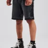 Denim Panelled Short - Washed Grey