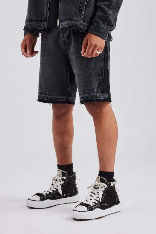 Denim Panelled Short - Washed Grey