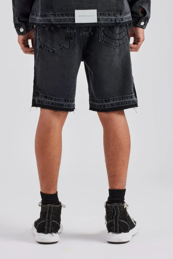 Denim Panelled Short - Washed Grey