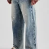 Distressed Paint Splatter Baggy Denim Jean - Antique Wash