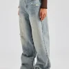 Distressed Paint Splatter Baggy Jean - Antique Wash