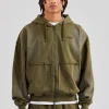 Distressed Zip Through Hoodie - Washed Green