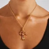 Double Cross Pink Iced Necklace - Gold 40 mm