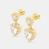 Double Heart Drop Earrings - Gold