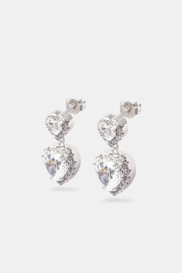 Double Heart Drop Earrings - White