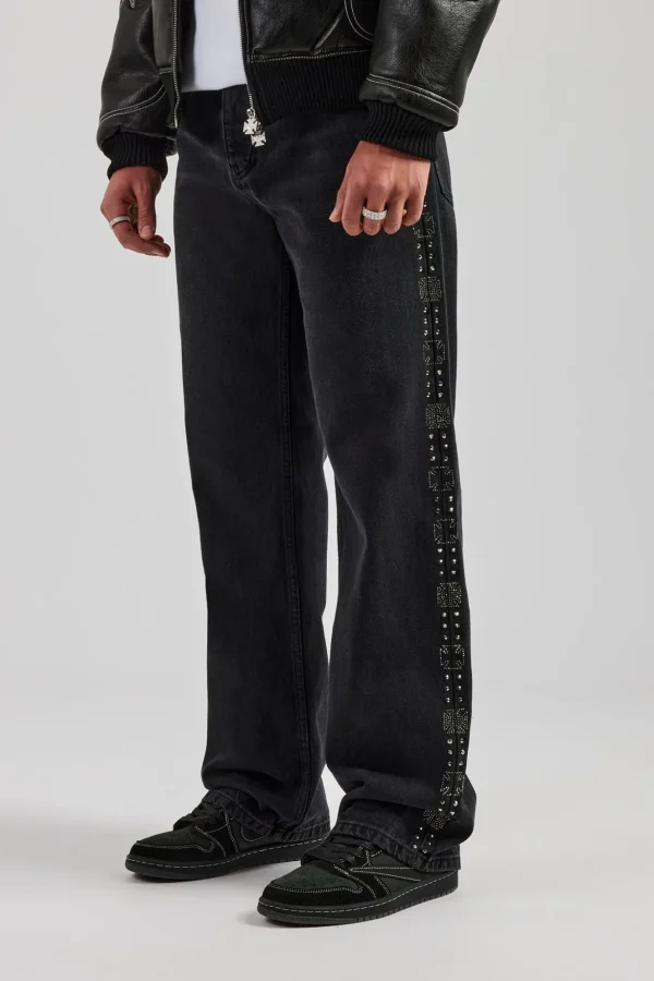 Embellished Relaxed Fit Jean - Washed Black