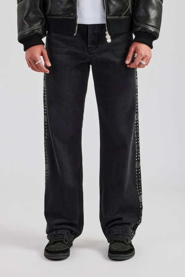 Embellished Relaxed Fit Jean - Washed Black