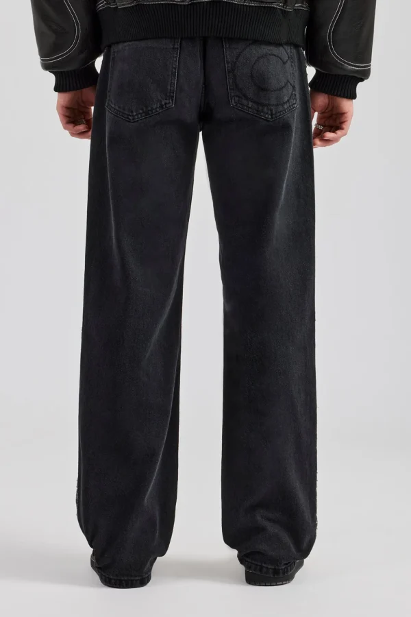 Embellished Relaxed Fit Jean - Washed Black