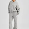 Embroidered C Boxy Hoodie - Grey Marl