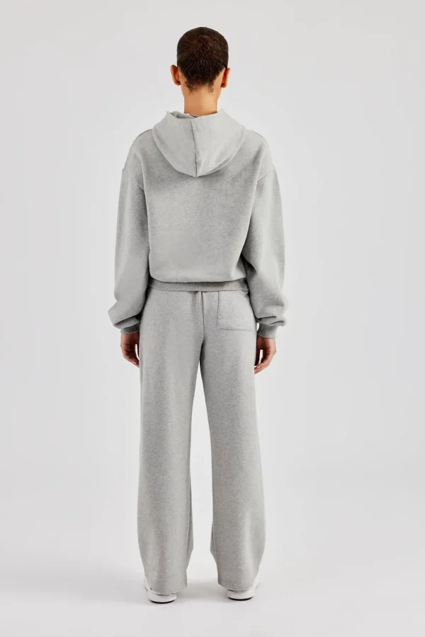 Embroidered C Boxy Hoodie - Grey Marl