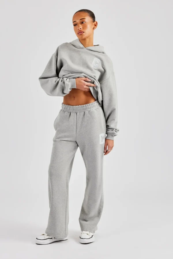 Embroidered C Boxy Hoodie - Grey Marl