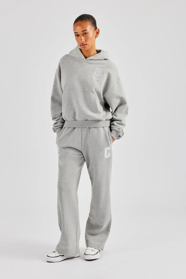 Embroidered C Hooded Tracksuit - Grey Marl