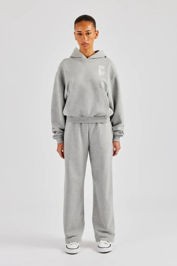 Embroidered C Hooded Tracksuit - Grey Marl