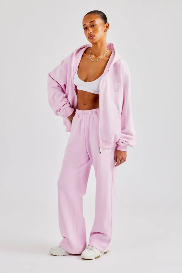 Embroidered C Zip Through Tracksuit - Pink