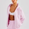 Embroidered C Zip Through Hoodie - Pink