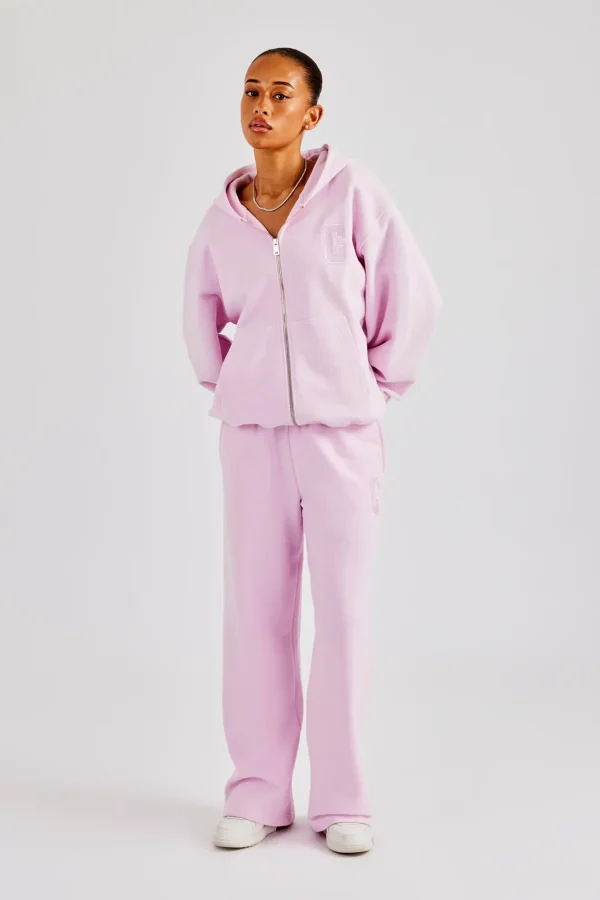 Embroidered C Zip Through Tracksuit - Pink