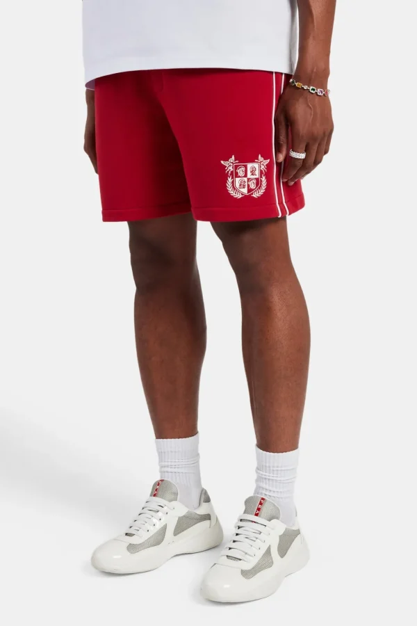 Embroidered Crest Jersey Short - Red