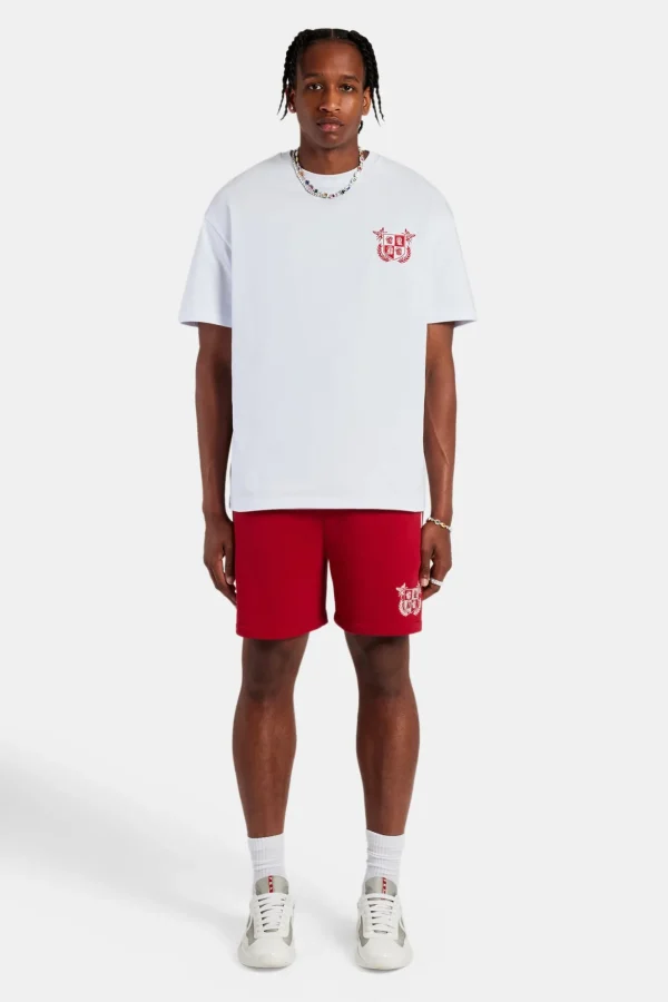 Embroidered Crest Jersey Short - Red