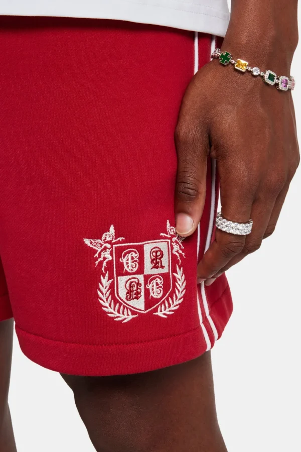 Embroidered Crest Jersey Short - Red