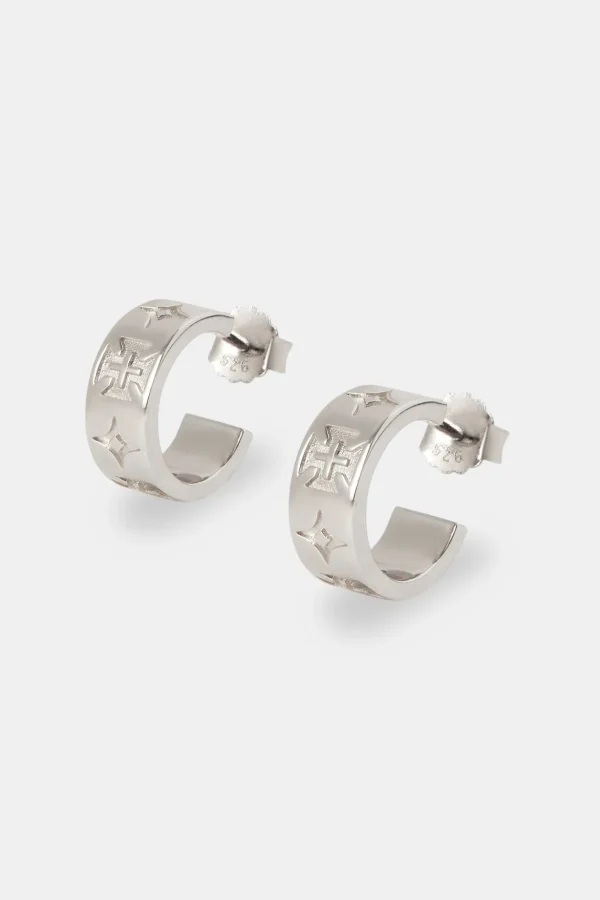 Engraved Motif Huggie Earrings - 15mm