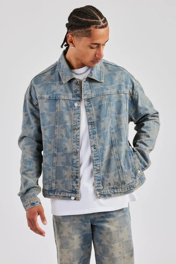 Etched Oversized Denim Jacket - Antique Wash