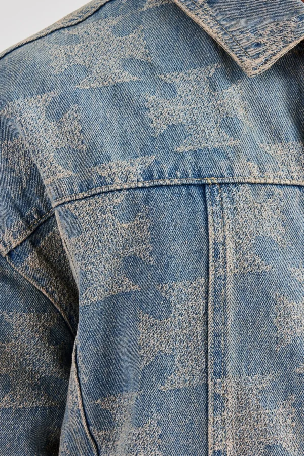 Etched Oversized Denim Jacket - Antique Wash