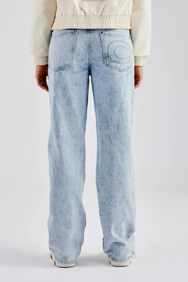 Etched Relaxed Denim Jean - Ice Blue