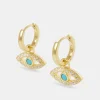 Evil Eye Drop Earrings - Gold - 20mm