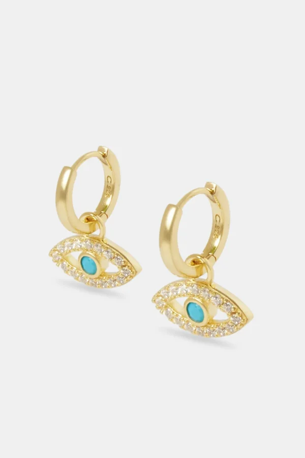 Evil Eye Drop Earrings - Gold - 20mm