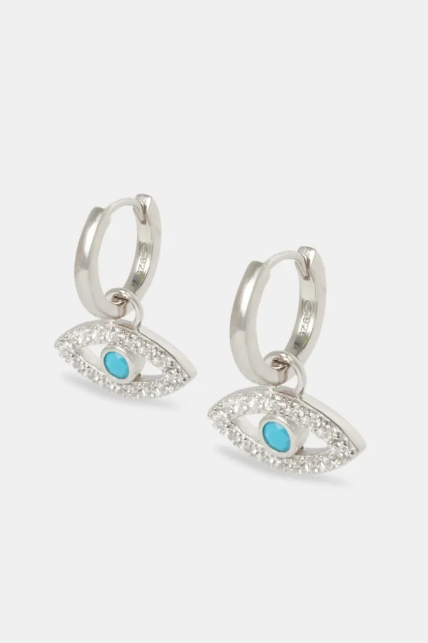 Evil Eye Drop Earrings - White - 20mm