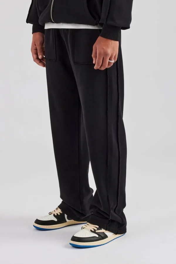 Exposed Seam Straight Leg Jogger - Black