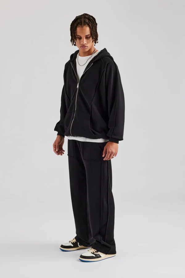 Exposed Seam Straight Leg Jogger - Black