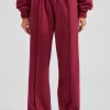 Exposed Seam Wide Leg Jogger - Cherry Red