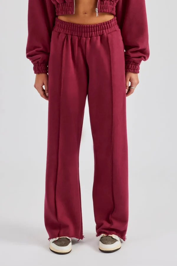 Exposed Seam Wide Leg Jogger - Cherry Red