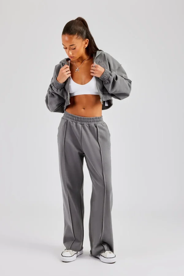 Exposed Seam Wide Leg Jogger - Charcoal