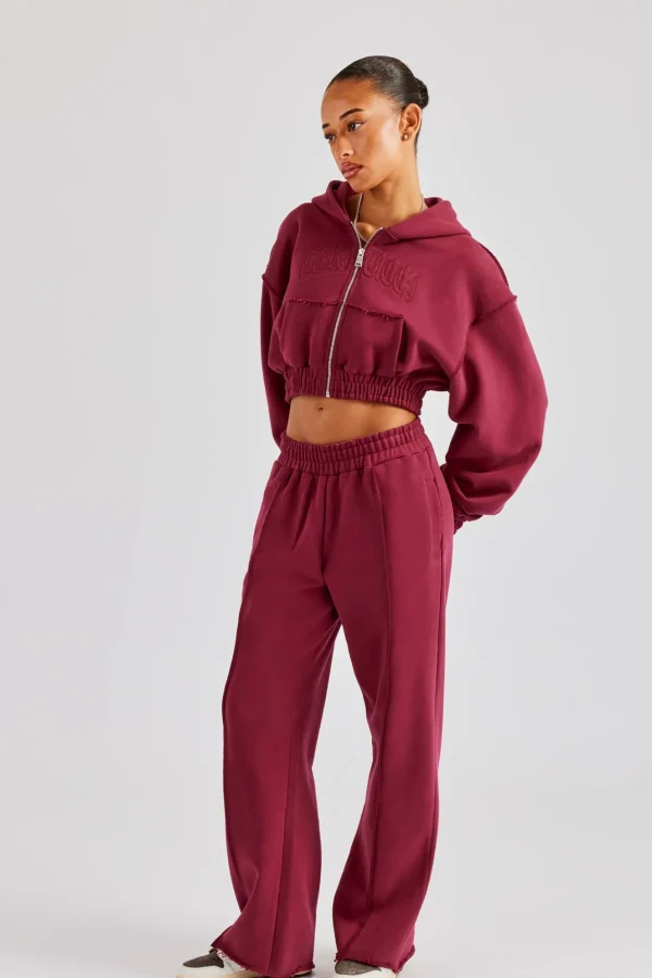 Exposed Seam Wide Leg Jogger - Cherry Red