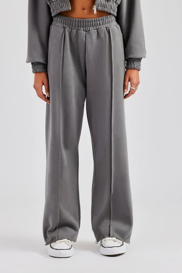 Exposed Seam Wide Leg Jogger - Charcoal