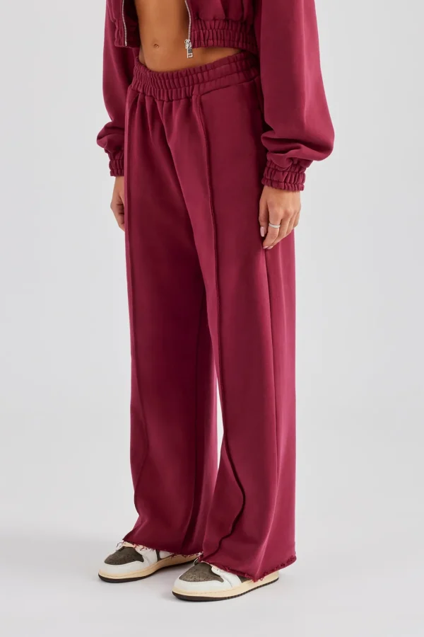 Exposed Seam Wide Leg Jogger - Cherry Red