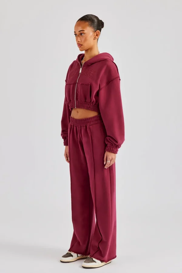 Exposed Seam Wide Leg Jogger - Cherry Red