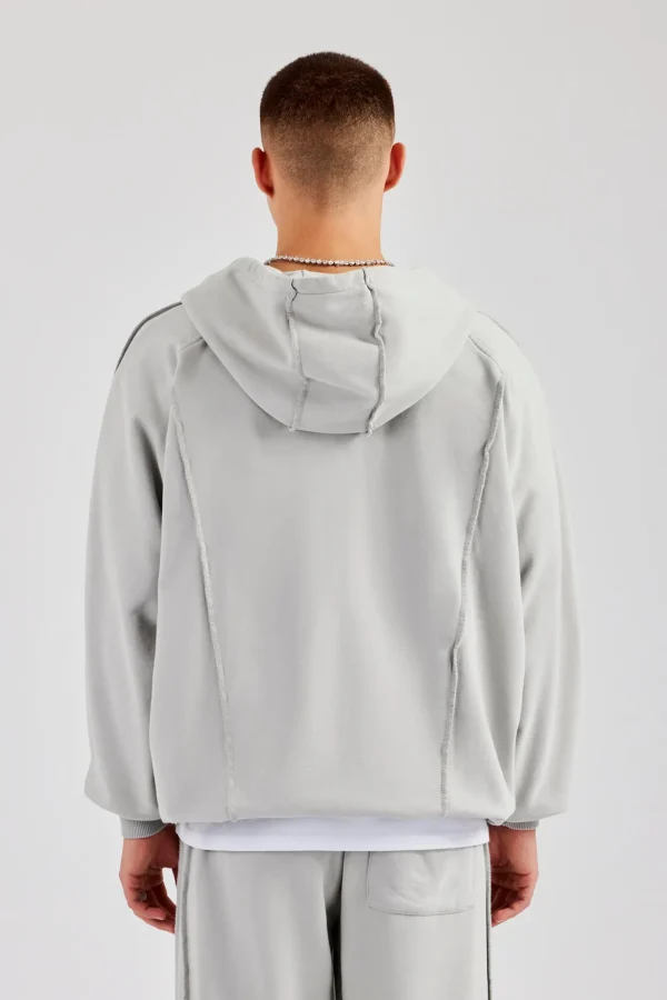 Exposed Seam Zip Through Hoodie - Ash Grey