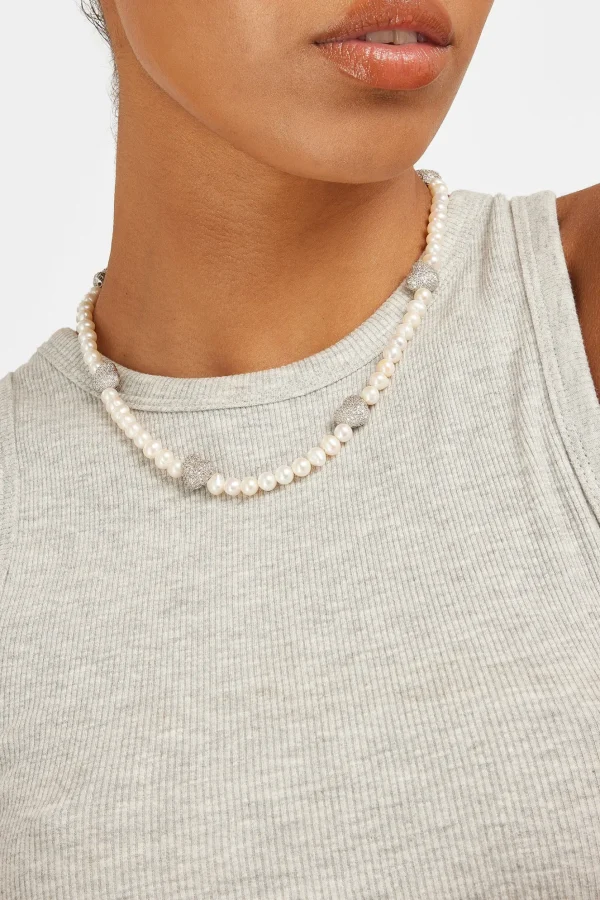 Freshwater Pearl and Iced Heart Necklace