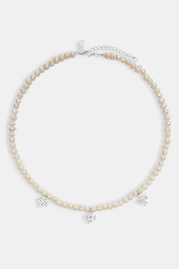 Freshwater Pearl Cross Drop Necklace - White