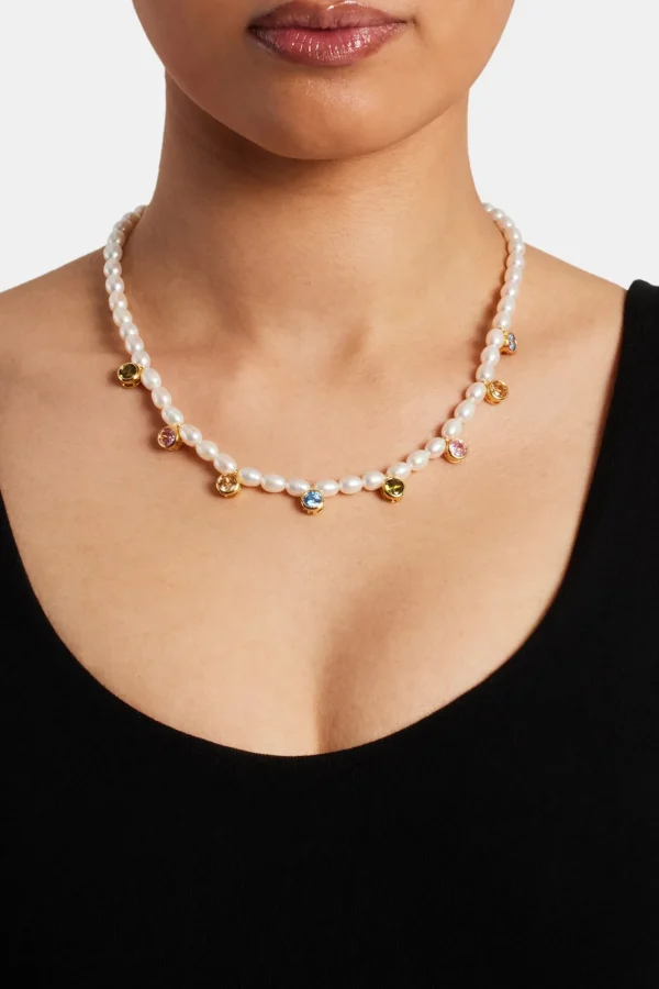 Freshwater Pearl Drop Gem Necklace