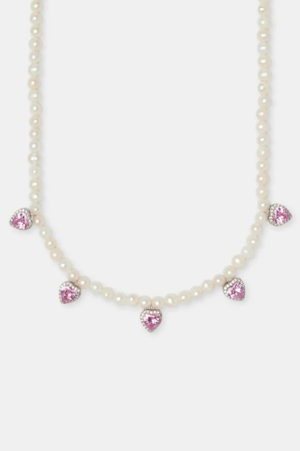 Freshwater Pearl Drop Heart Gemstone Necklace - 6mm