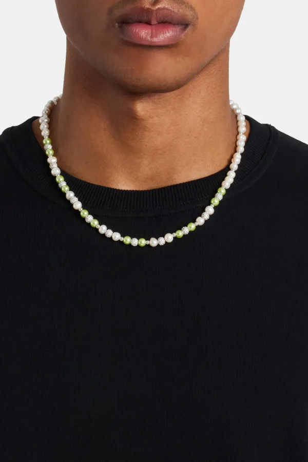 Freshwater Pearl Ice Ball & Green Bead Necklace