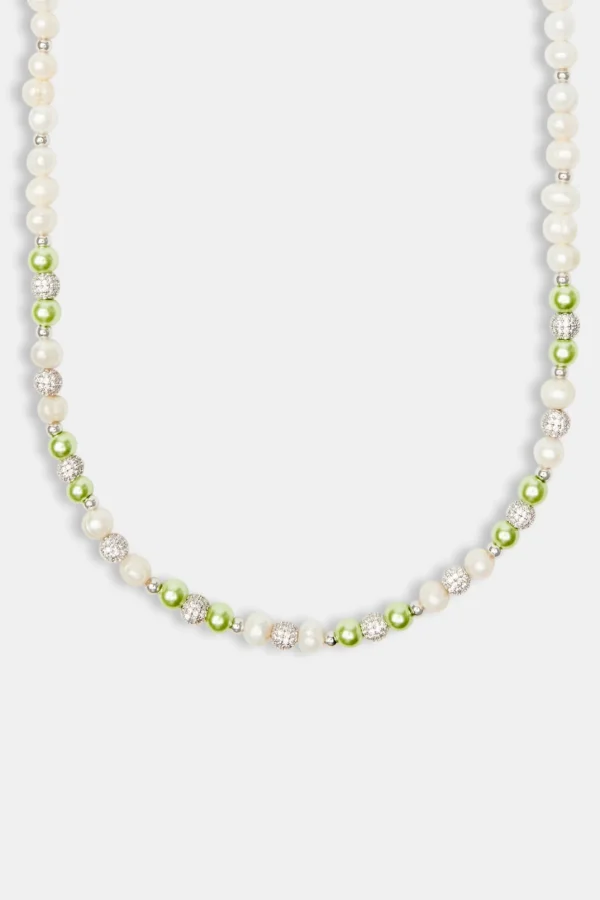 Freshwater Pearl Ice Ball & Green Bead Necklace