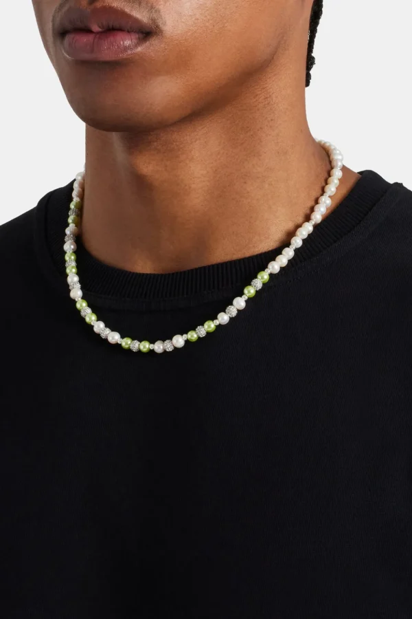 Freshwater Pearl Ice Ball & Green Bead Necklace