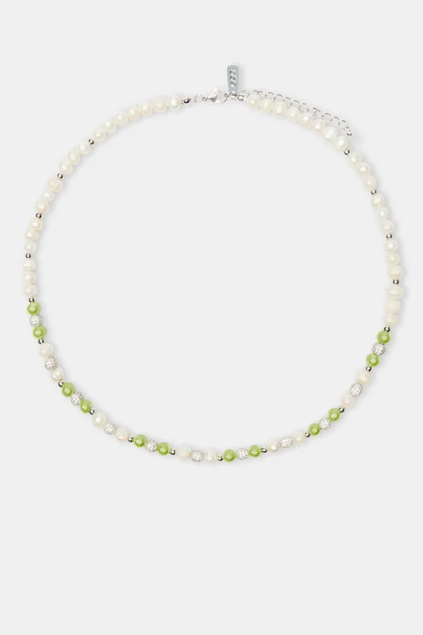 Freshwater Pearl Ice Ball & Green Bead Necklace