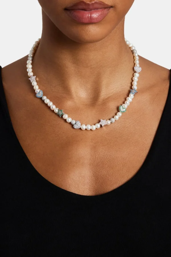 Freshwater Pearl Iced Mixed Motif Necklace