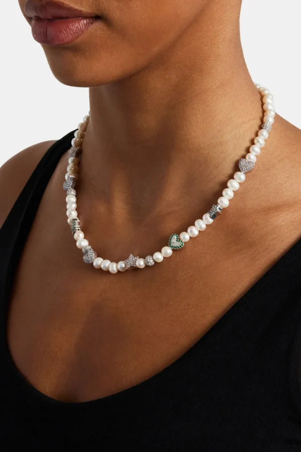 Freshwater Pearl Iced Mixed Motif Necklace